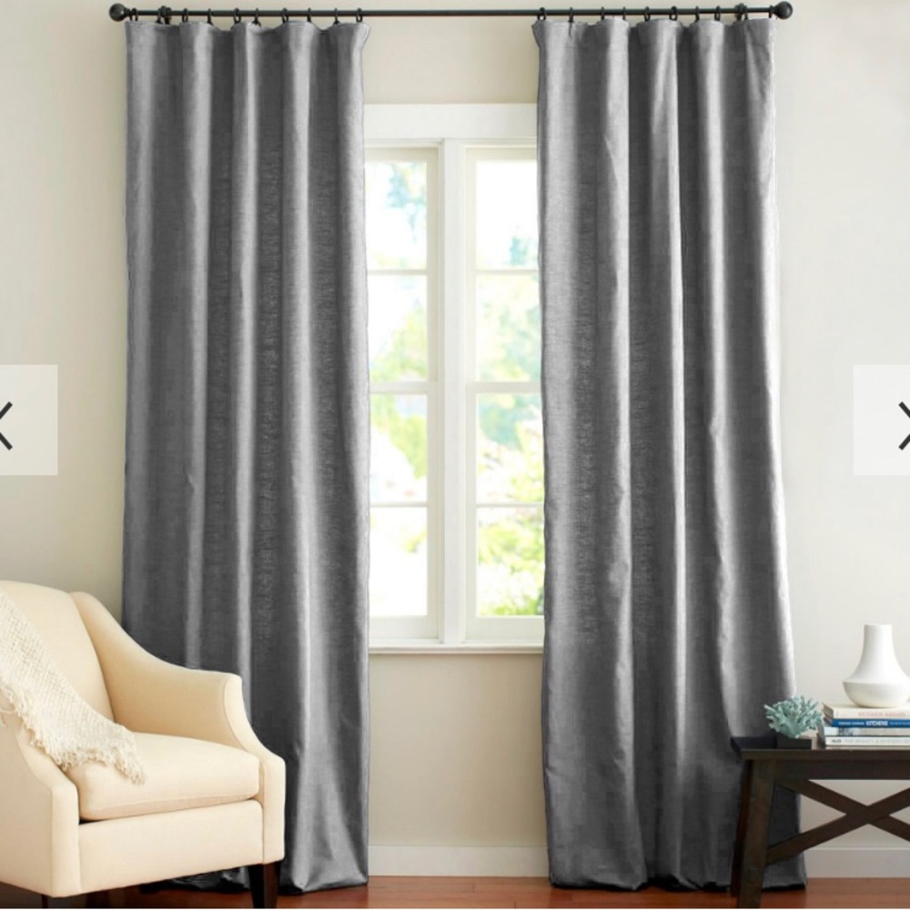 Pottery Barn Custom Emery linen 3 in 1 pole top curtains in flagstone